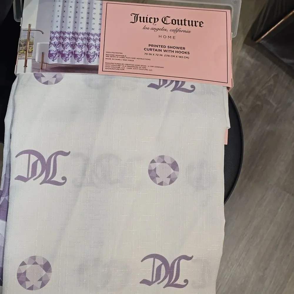 Juicy Couture Home Heart & Diamond Logo Pattern Shower Curtain w/Hooks